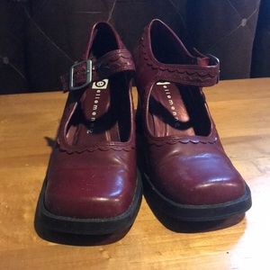 Dark red chunky Mary Jane thick heels